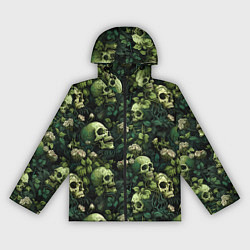 Ветровка с капюшоном женская Поле черепов с цветами, цвет: 3D-черный