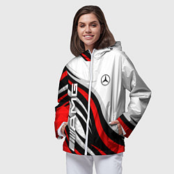 Ветровка с капюшоном женская Mercedes benz AMG - белый с красным, цвет: 3D-белый — фото 2