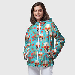 Ветровка с капюшоном женская Черепа и отпуск, цвет: 3D-белый — фото 2