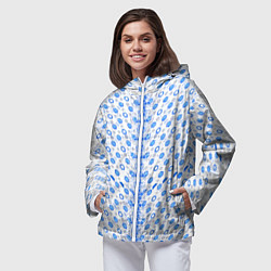 Ветровка с капюшоном женская Синие киберпанк ячейки на белом фоне, цвет: 3D-белый — фото 2