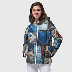 Ветровка с капюшоном женская Джинсовый пэчворк - нейросеть, цвет: 3D-белый — фото 2