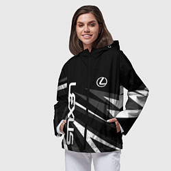 Ветровка с капюшоном женская Лексус - монохромная абстракция, цвет: 3D-черный — фото 2