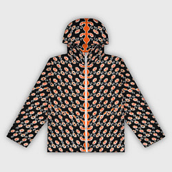 Ветровка с капюшоном женская Оранжевые киберпанк ячейки на чёрном фоне, цвет: 3D-белый