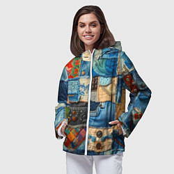 Ветровка с капюшоном женская Vanguard denim patchwork - ai art, цвет: 3D-белый — фото 2