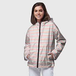 Ветровка с капюшоном женская Светлый персиковый полосатый, цвет: 3D-черный — фото 2