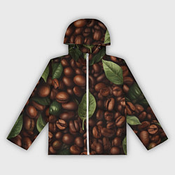 Ветровка с капюшоном женская Кофейные зёрна с листьями, цвет: 3D-белый