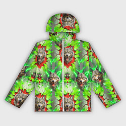 Женская ветровка Волки из зеленого паттерна