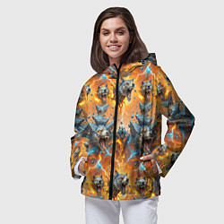 Ветровка с капюшоном женская Волки и камни, цвет: 3D-черный — фото 2