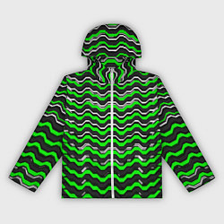 Ветровка с капюшоном женская Белые и зелёные полосы на чёрном фоне, цвет: 3D-белый