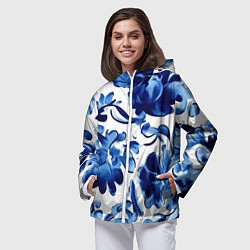 Ветровка с капюшоном женская Гжель акварель, цвет: 3D-белый — фото 2