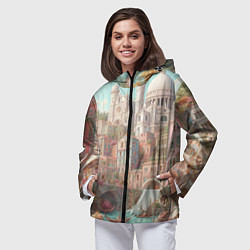 Ветровка с капюшоном женская Город в восточном стиле, цвет: 3D-черный — фото 2