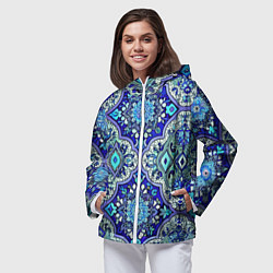 Ветровка с капюшоном женская Сине - голубые узоры, цвет: 3D-белый — фото 2