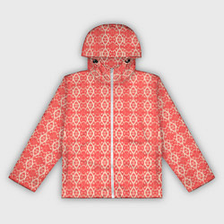 Ветровка с капюшоном женская Красно-персиковый кружевной узор, цвет: 3D-белый