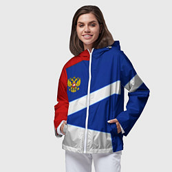 Ветровка с капюшоном женская Россия спортивная коллекция геометрия, цвет: 3D-белый — фото 2
