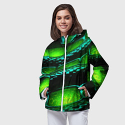 Ветровка с капюшоном женская Зеленая змеиная абстрактная текстура, цвет: 3D-белый — фото 2