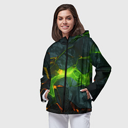 Ветровка с капюшоном женская Неоновая яркая геометрическая абстракция со светом, цвет: 3D-черный — фото 2