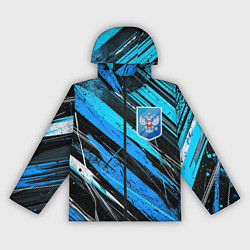 Ветровка с капюшоном женская Герб России на абстрактном синем фоне, цвет: 3D-черный