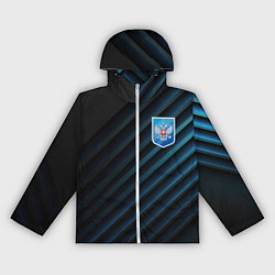 Ветровка с капюшоном женская Синяя абстракция и герб России, цвет: 3D-белый