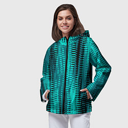 Ветровка с капюшоном женская Бирюзовый абстрактные полосы, цвет: 3D-черный — фото 2