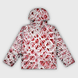 Ветровка с капюшоном женская Хаотичный гексагональный каркас в красном тумане, цвет: 3D-белый