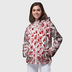 Ветровка с капюшоном женская Хаотичный гексагональный каркас в красном тумане, цвет: 3D-белый — фото 2