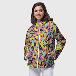 Ветровка с капюшоном женская Пиксельный камуфляжный паттерн в неоновых цветах, цвет: 3D-белый — фото 2