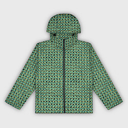 Ветровка с капюшоном женская Изумрудный волнистые линии, цвет: 3D-черный