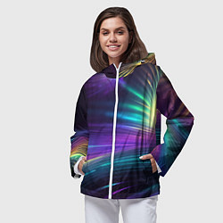 Ветровка с капюшоном женская Неоновые лучи на фиолетовом фоне, цвет: 3D-белый — фото 2
