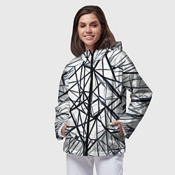 Ветровка с капюшоном женская Чёрные хаотичные линии на белом фоне, цвет: 3D-черный — фото 2