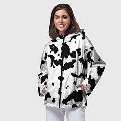 Ветровка с капюшоном женская Черно белый пятнистый узор, цвет: 3D-черный — фото 2