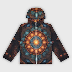 Ветровка с капюшоном женская Симметричный орнамент - мандала узор со светящейся, цвет: 3D-белый