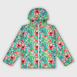 Ветровка с капюшоном женская Синицы и маки, цвет: 3D-белый