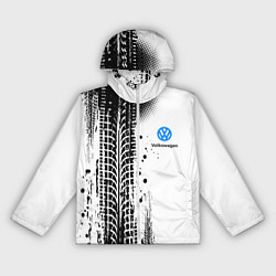 Ветровка с капюшоном женская Фольксваген - следы от шин, цвет: 3D-белый