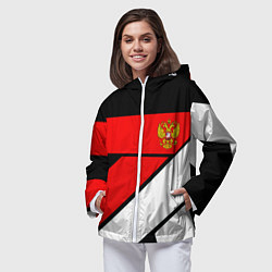Ветровка с капюшоном женская Россия герб спорт текстура, цвет: 3D-белый — фото 2