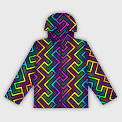 Ветровка с капюшоном женская Радужный неоновый лабиринт узор, цвет: 3D-черный