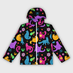 Ветровка с капюшоном женская Паттерн разноцветных котиков, цвет: 3D-белый