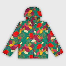 Ветровка с капюшоном женская Ягодно-цветочная абстракция, цвет: 3D-черный