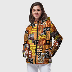 Ветровка с капюшоном женская Африканские этнический коллаж, цвет: 3D-черный — фото 2
