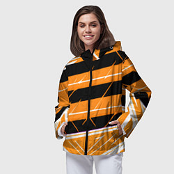 Ветровка с капюшоном женская Чёрно-белые полосы на оранжевом фоне, цвет: 3D-черный — фото 2
