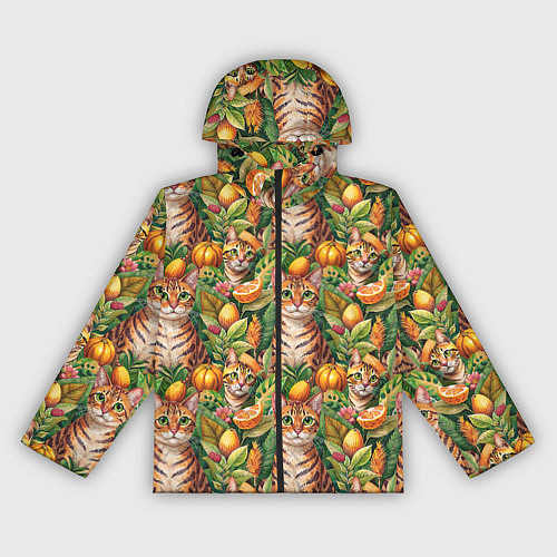 Женская ветровка Бенгальский котик в тропических листьях / 3D-Черный – фото 1