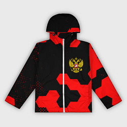 Ветровка с капюшоном женская Герб РФ спортивный стиль соты, цвет: 3D-белый