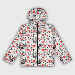 Ветровка с капюшоном женская Котики держат сердечки, цвет: 3D-черный