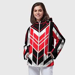 Ветровка с капюшоном женская Red and white lines on a black background, цвет: 3D-белый — фото 2