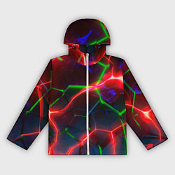Ветровка с капюшоном женская Неоновые яркие зеленые плиты с красным светом, цвет: 3D-белый