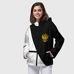 Ветровка с капюшоном женская Герб РФ текстура спорт, цвет: 3D-черный — фото 2