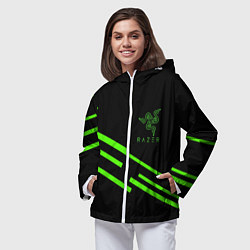 Ветровка с капюшоном женская Razer line green, цвет: 3D-белый — фото 2