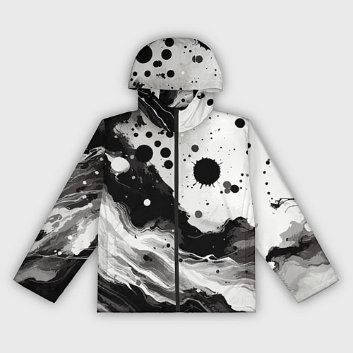 Женская ветровка Чёрно-белая абстракция - кляксы / 3D-Черный – фото 1