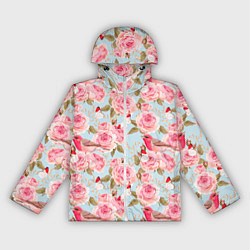 Ветровка с капюшоном женская Узор цветы розы с птицами, цвет: 3D-белый