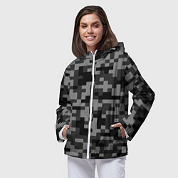 Ветровка с капюшоном женская Камуфляжные пиксели блэк, цвет: 3D-белый — фото 2