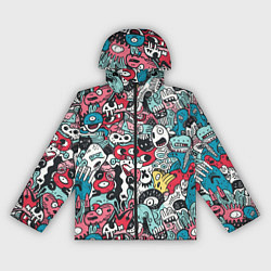 Ветровка с капюшоном женская Дудл животные абстракция, цвет: 3D-черный